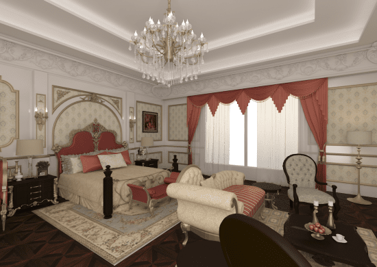 İç mimari uygulanmış villa yatak odası